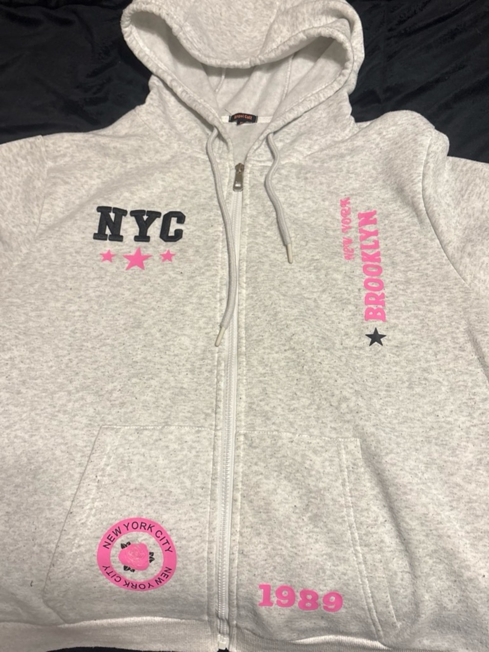 Gray NYC & Brooklyn Zip Hoodie with Pink Accents